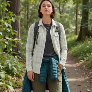 Arc’teryx Womens Top XL‎ Roll Tab Long Sleeve Button Up Shirt Cotton Blend Plaid